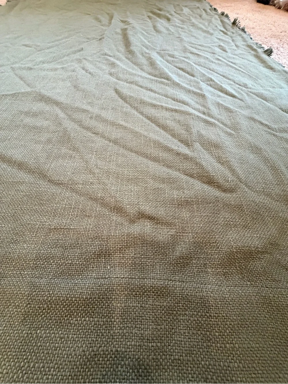 New Anthropologie luxe linen blend blackout curtains Holly green fringe 96 x 50